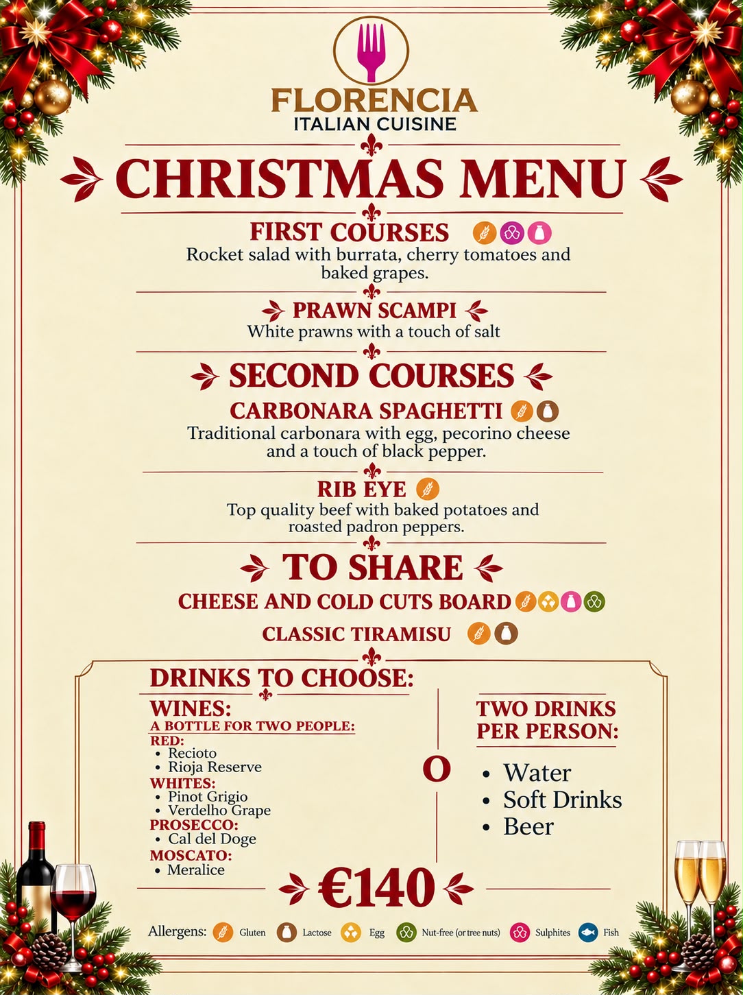 Christmas Eve Dinner Madrid 2026 Barrio Salamanca Italian Restaurant Florencia